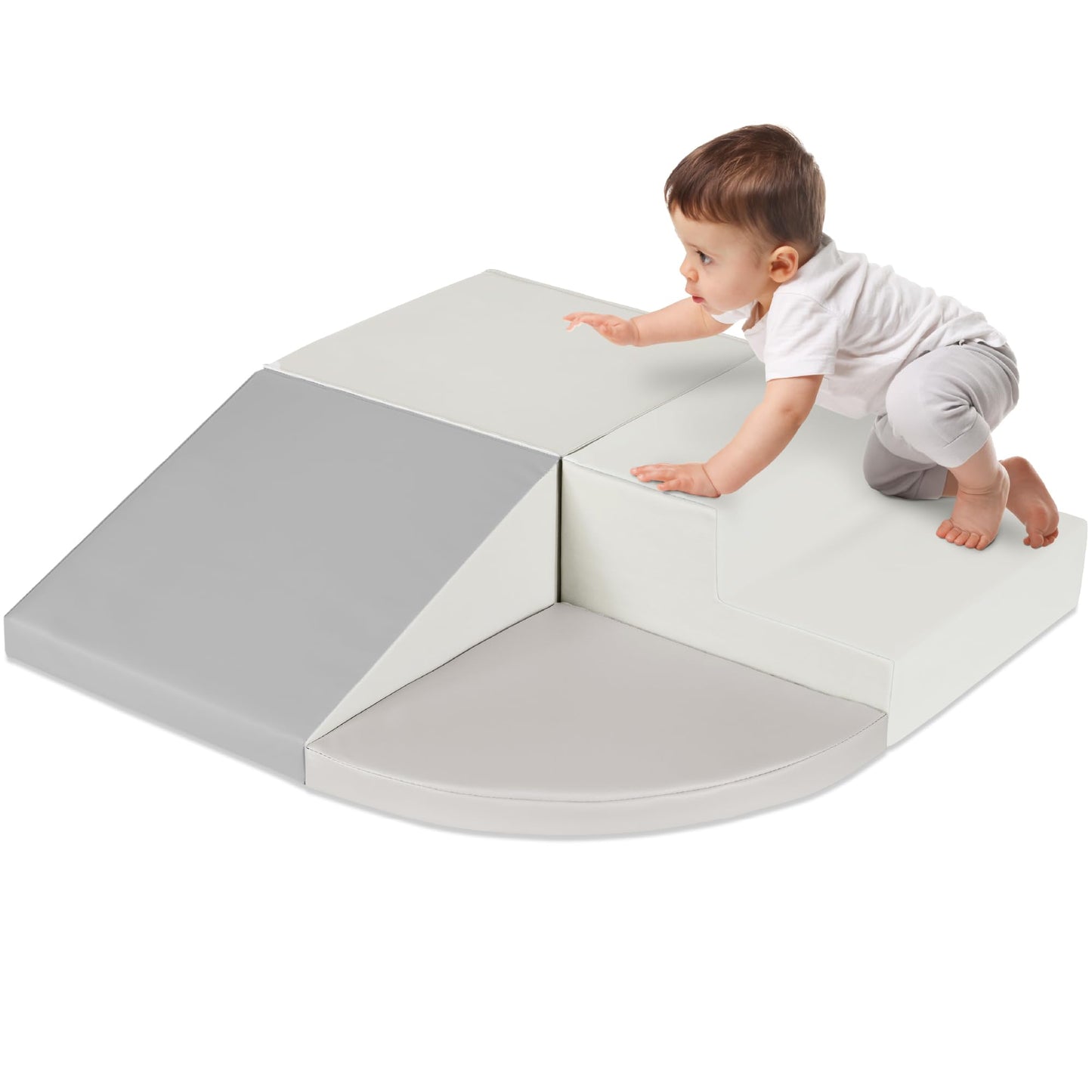 Best Choice Products Soft Foam Climbing Blocks for Toddlers, 4-Piece Baby Play Set, Easy-Clean Vinyl Foam Shapes, Safe Certified Materials, Early Learning Motor Skill Development Toy - Neutral