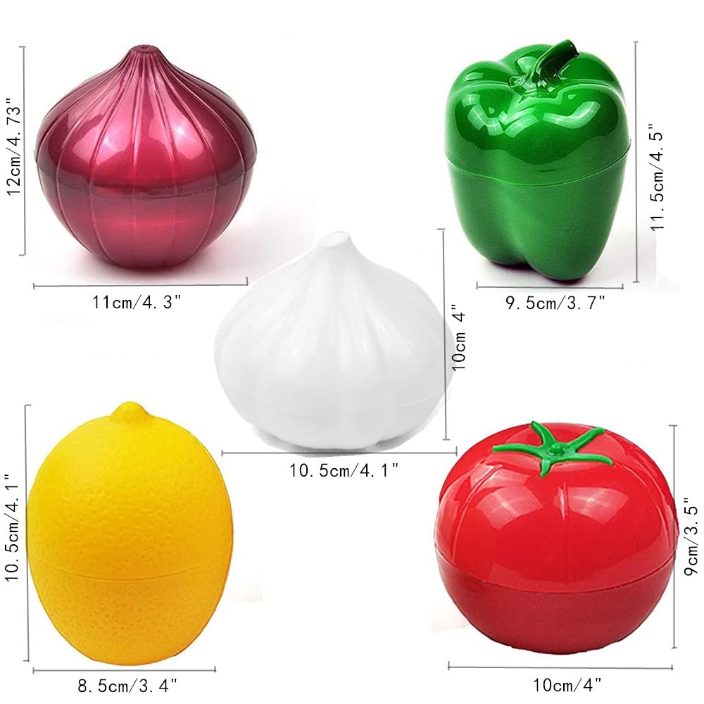 Vegetable and Fruit Storage Containers for Fridge, 5 Pcs BPA Free Reusable Food Saver - Tomato, Avocado, Onion, Lemon Keeper Holder - Refrigerator Vegetable Crisper