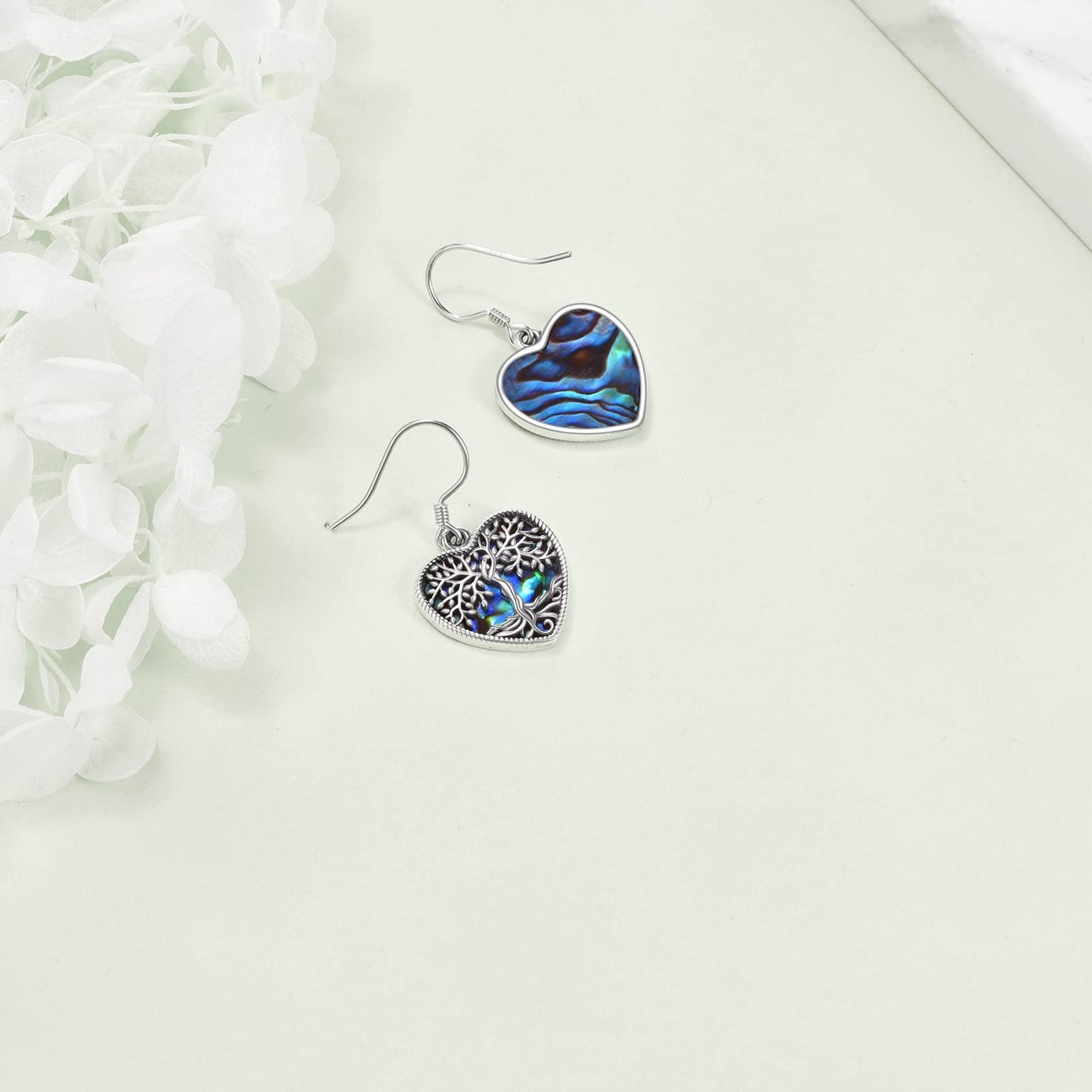 ONEFINITY Heart Tree of Life Earrings Sterling Silver Abalone Shell Tree of Life Dangle Drop Earring for Women Jewelry