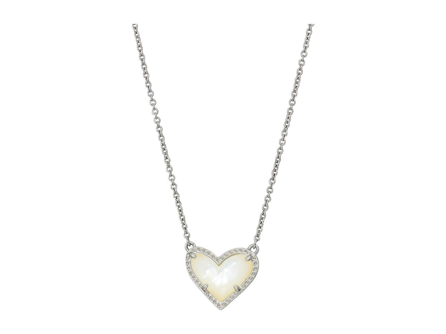 Kendra Scott Ari Heart Pendant Necklace for Women, Fashion Jewelry, Rhodium-Plated, White Mother-of-Pearl