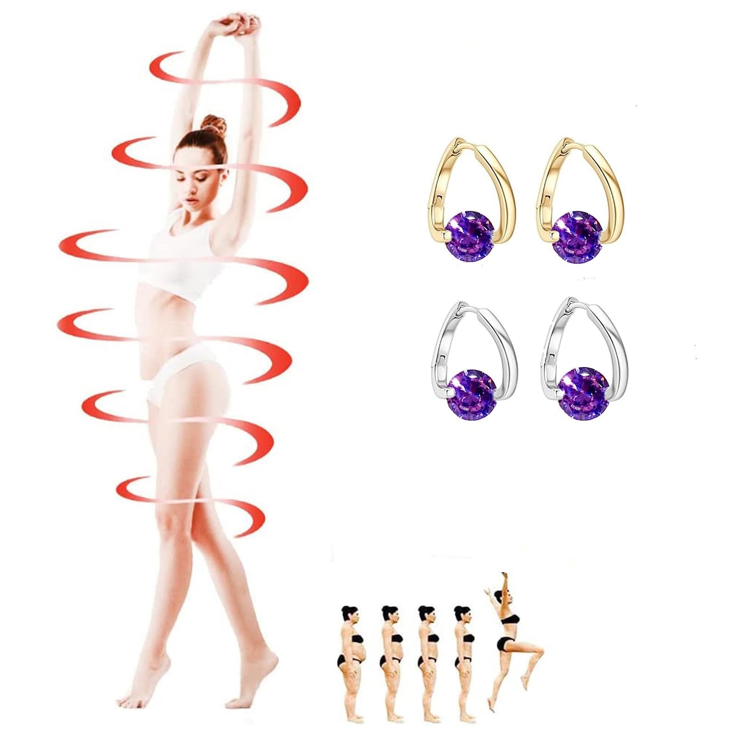 Lymphatic Drainage Earrings for Women Lymphatic Activity Hoop Earrings Magnetotherapy Germanium Earrings Sparkle CZ Hoop Earrings (Purple)