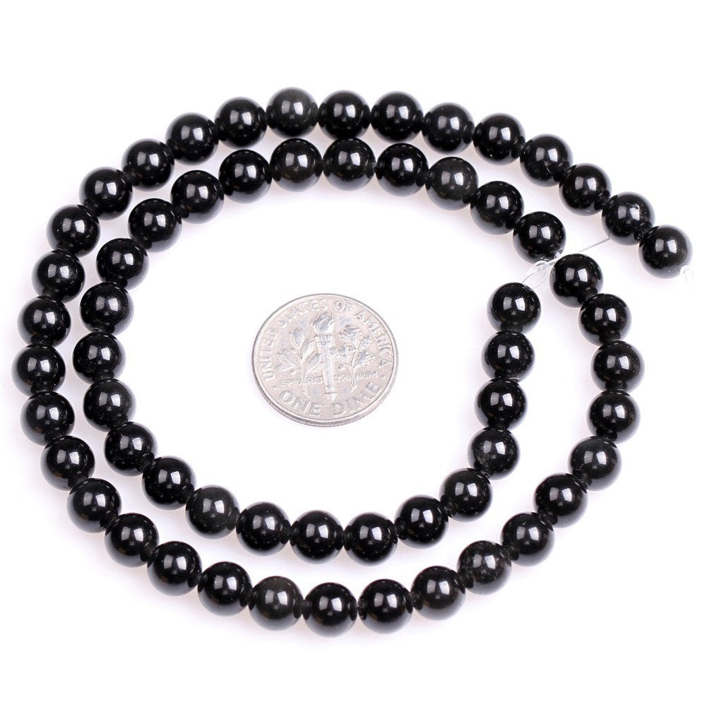 6mm Natural Black Obsidian Beads Round Gemstone Loose Beads for Jewelry Making (58-62pcs/strand)