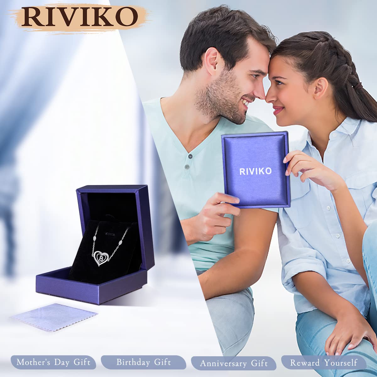 RIVIKO Heart Initial Bracelets for Women,925 Sterling Silver Letter B Bracelets,Personalized Charm Alphabet Jewelry Anniversary Valentines Birthday Gifts for Women Her Mom Wife Lady