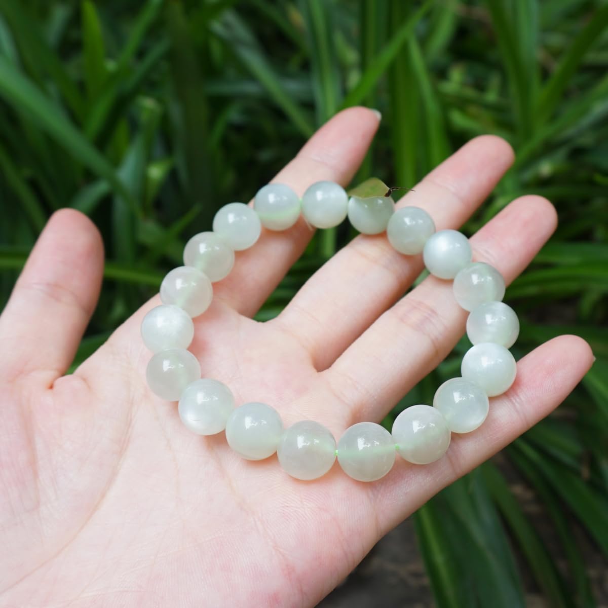 10MM Green Moonstone Bracelet, Natural Gemstone Round Beads Stretch Bracelet Crystal Beads, A Special choice for Women Men