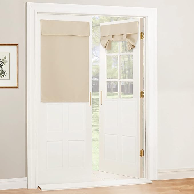 RYB HOME Blackout Door Curtain - Privacy Thermal Insulated Front/Tricia/Patio French Door Window Curtains Sidelight Curtain Tie up Shade, W34 x L40 inch, 1 Panel, Beige