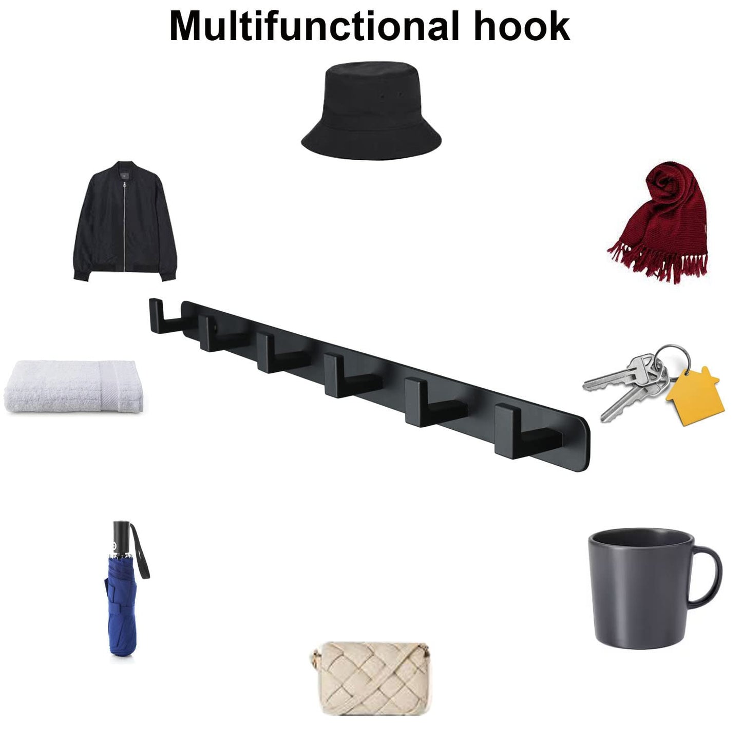 Vanloory Coat Rack, Heavy Duty Stainless Steel 6 Tri Coat Hook Hanger, Wall Mounted Storage Wall Hooks, Rustic Clothes Hook/Key Hook Rail for Bathroom Kitchen Entryway(6 Hook Black)