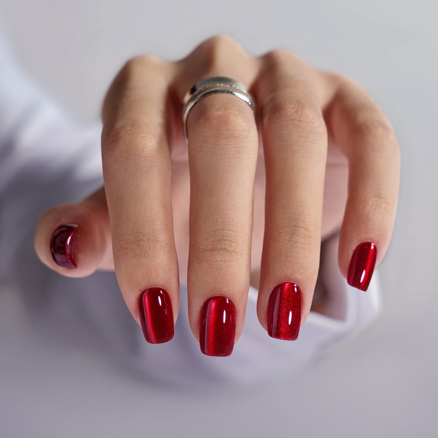 BTArtbox Press on Nails Short Square - Dark Red Nails with Glossy French Tips in a Matte Finish, Soft Gel Fake Nails Glue On Nails in 16 Sizes for Christmas, Hot Love & Cozy Cocoa
