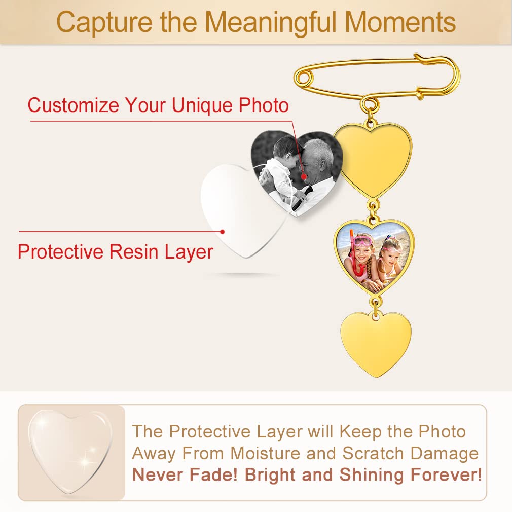 Custom4U Wedding Boutonniere Photo Charm Custom Memory Bouquet Picture Pins