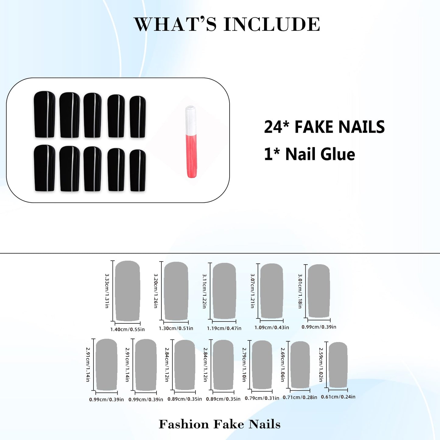 IMRAIN Long Press on Nails Square Fake Nails Black Full Cover Acrylic False Nails Glossy Extra Long Glue on Nails 24Pcs
