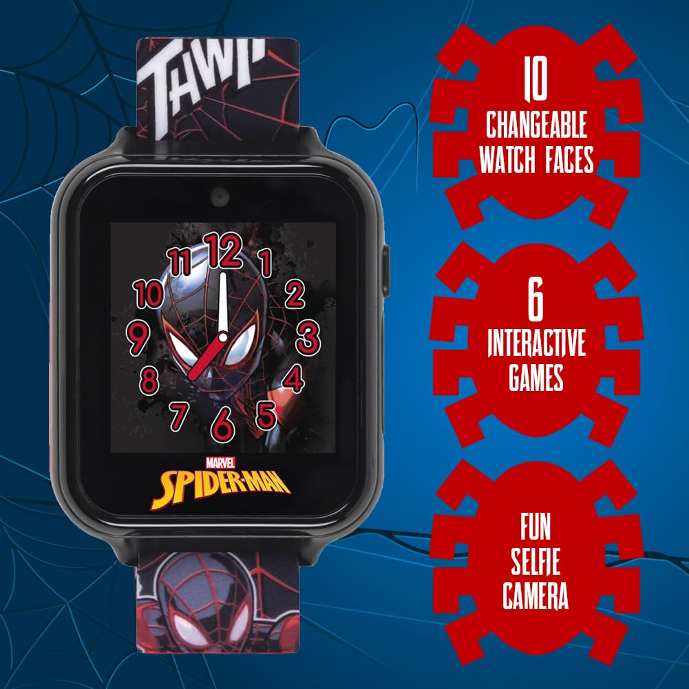 Marvel Spider-Man Kids Smart Watch – Touchscreen Interactive Watch with 10 Customizable Clock Faces, Built-in Camera, Video Recorder, Alarm, Calculator, Games & Pedometer – Fits Wrists 5.5" to 8"