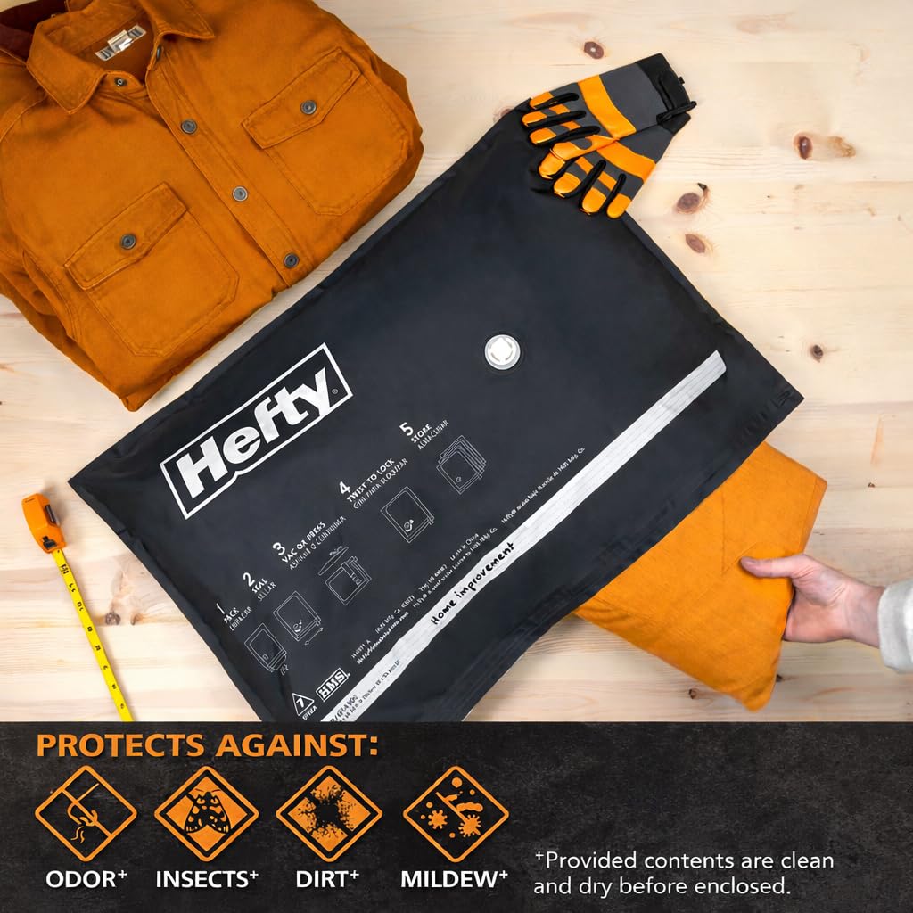 Hefty MAX Shrink-Pak Vacuum Seal Storage Bags for Clothing, Travel, Bedding | Tear & Water Resistant, Dual-Valve Space Saver Compression Bags - Large, 4-Pack