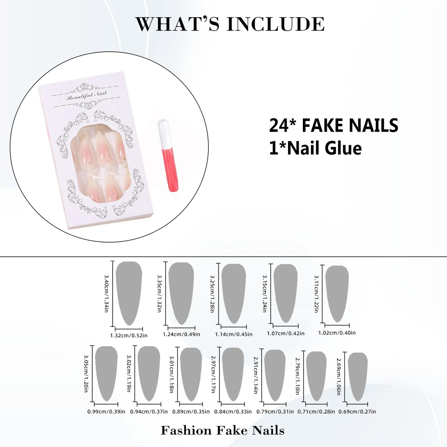 IMRAIN Press on Nails Long Stiletto Fake Nails Nude Pink Ombre Glossy Glue on Nails Full Cover Nature Artificial Gel Stick on False Nails for Women 24Pcs