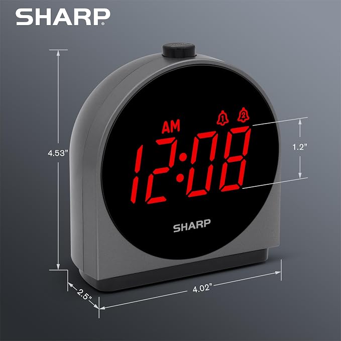 Sharp Digital Alarm Clock, USB-C & USB Charging, Dual Alarm, Large Display