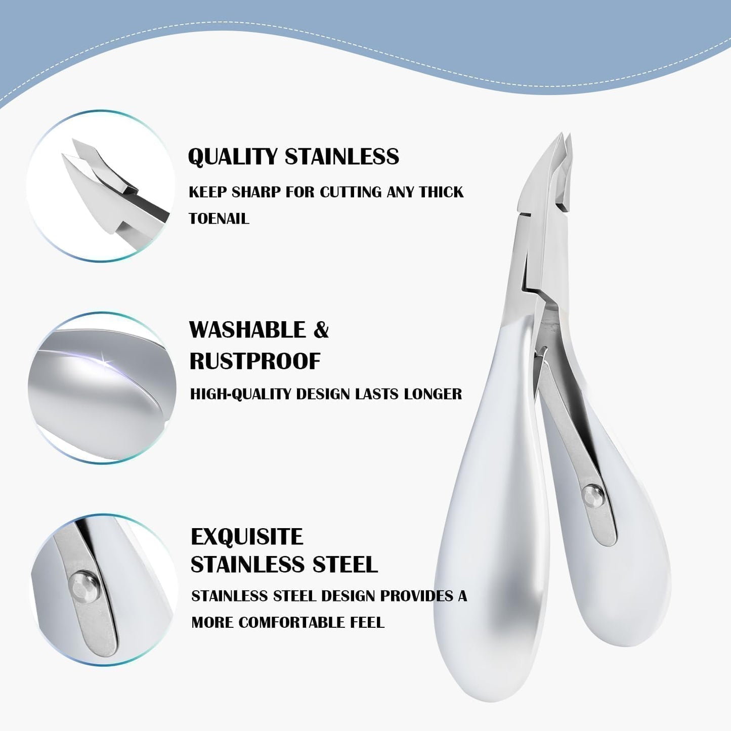 Criyar (Silver 1 PACK) Wide-Grip Cuticle Nippers & Trimmer Set, Precise Stainless Steel Cuticle Remover Pusher Cutter, Manicure Pedicure Tools Kit for Women Toenail Clippers and Nail Supplies Scissors