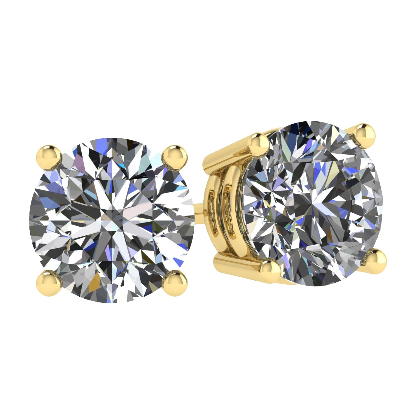 Central Diamond Center Round Simulated Diamond Stud Earrings Hypoallergenic Metal & Sterling Silver CZ - 10.0mm (8.00cttw) Yellow