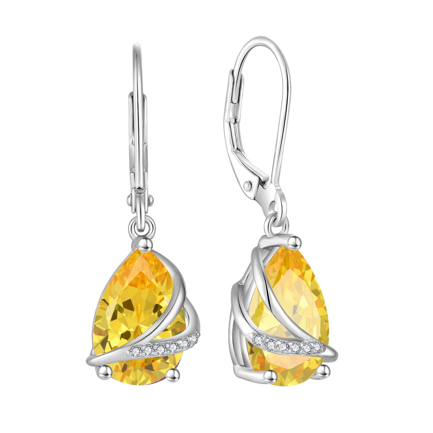Rocayi Teardrop Citrine Earrings 925 Sterling Silver Dangle Drop Earrings November Birthstone Jewelry for Women