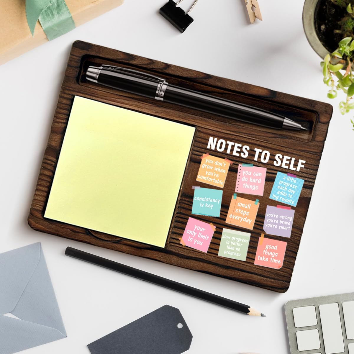 Motivational Mental Health Sticky Note Holder Positive Affirmations Gifts Note to Self Post It Note Dispenser for Therapy Office Desk Decor