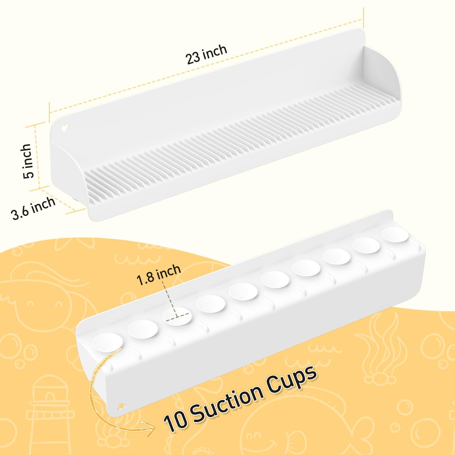 AGPTEK 24 Inch Bathtub Splash Guard with 10 Suction Cups, Silicone Tub Water Splash Guard for Bathtub, Bath Toy Tray Holder Play Shelf for Kids, Universal for Bathroom, Kitchen Sink (White)