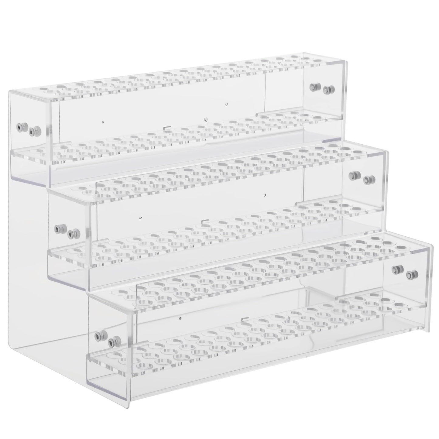 ZALIR Makeup Paint Brush Organizer Rack, 3 Layers 144 Holes Clear Acrylic Pen Display Stand, Stepped Pencil Storage Rack, Multi-Level Cosmetic Brush Holder for Vanity, Craft Show Station