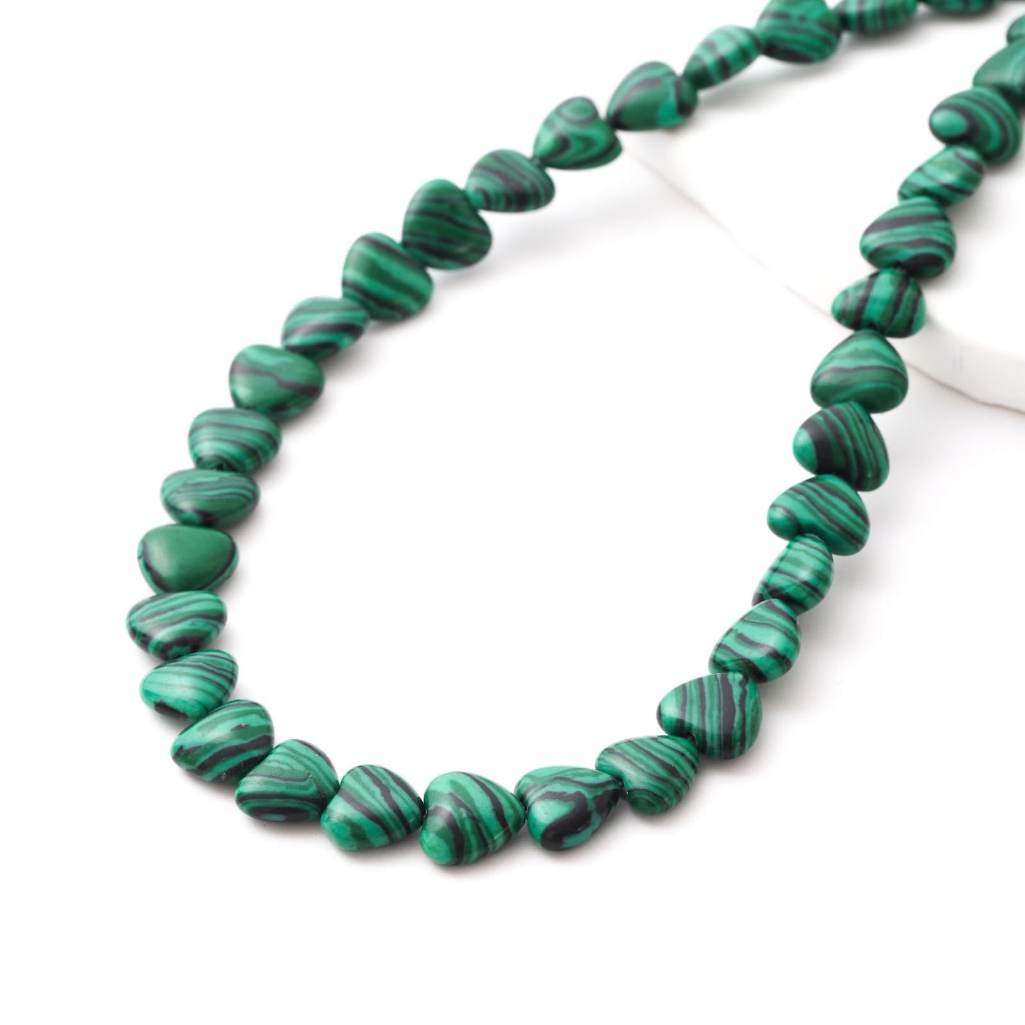 Natural Heart Shaped Malachite Stone Beads 10mm Loose Crystal Healing Beads for DIY Necklace Bracelet Making Gemstone Craft Supplies