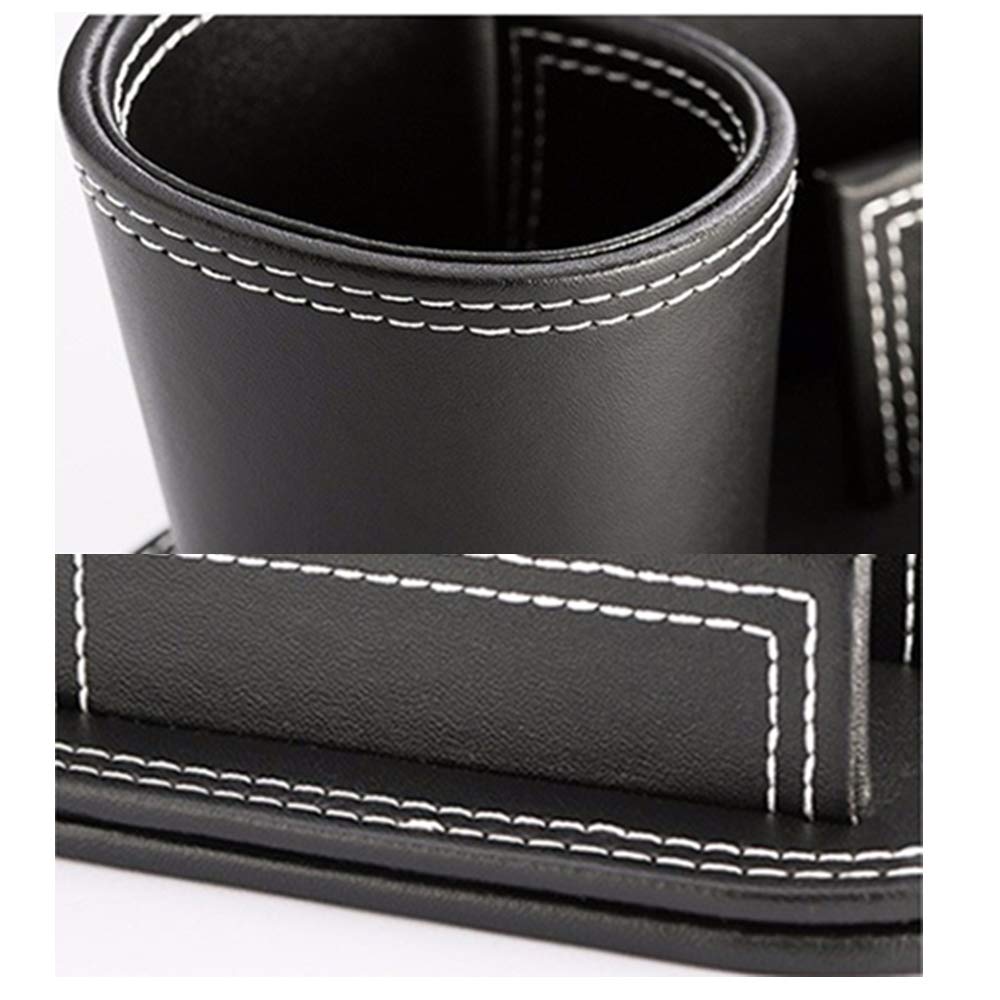 RHCSZ Office Accessories Creative Stylish Leather Pen/Pencil Holder,Multi-Function Desktop Stationery Caddy Organizer & Business Cards Holder Stand(Black)