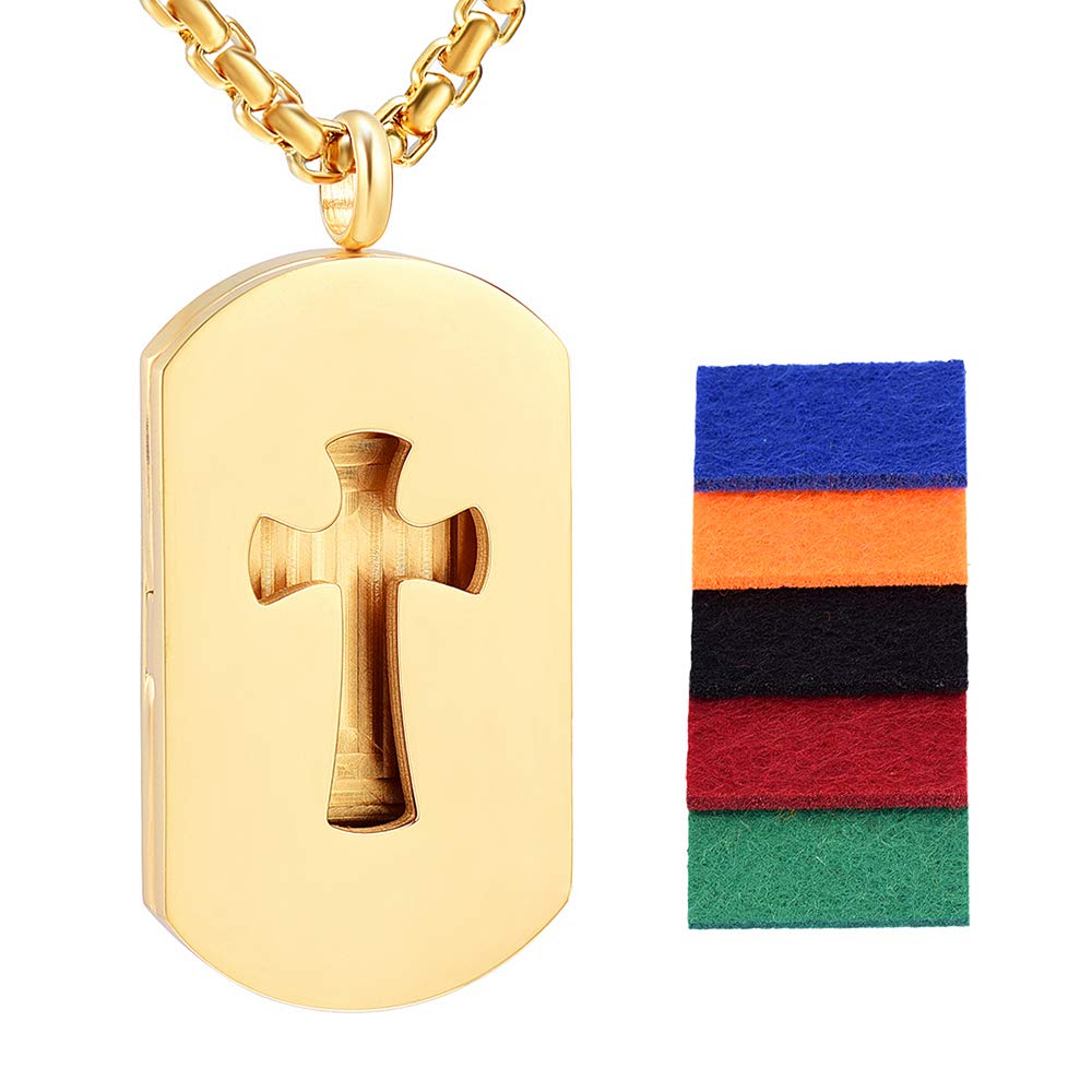 mingkejw Cross Essential Oil Diffuser Necklace Aromatherapy Pendant Locket Jewelry Stainless Steel Perfume Necklace| 22 Adjustable Chain| 12 Refill Pads| Gift Box
