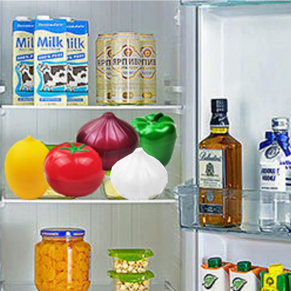 Vegetable and Fruit Storage Containers for Fridge, 5 Pcs BPA Free Reusable Food Saver - Tomato, Avocado, Onion, Lemon Keeper Holder - Refrigerator Vegetable Crisper