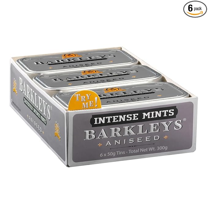 Barkleys Aniseed Breath Mints - Strong Aniseed Flavor Cool Mint Candy For Party, After Dinner, Wedding, Every Day Use - Vegan Breath Mints In Reusable Classic Travel Tins, 6 Pack - 50 Count Each