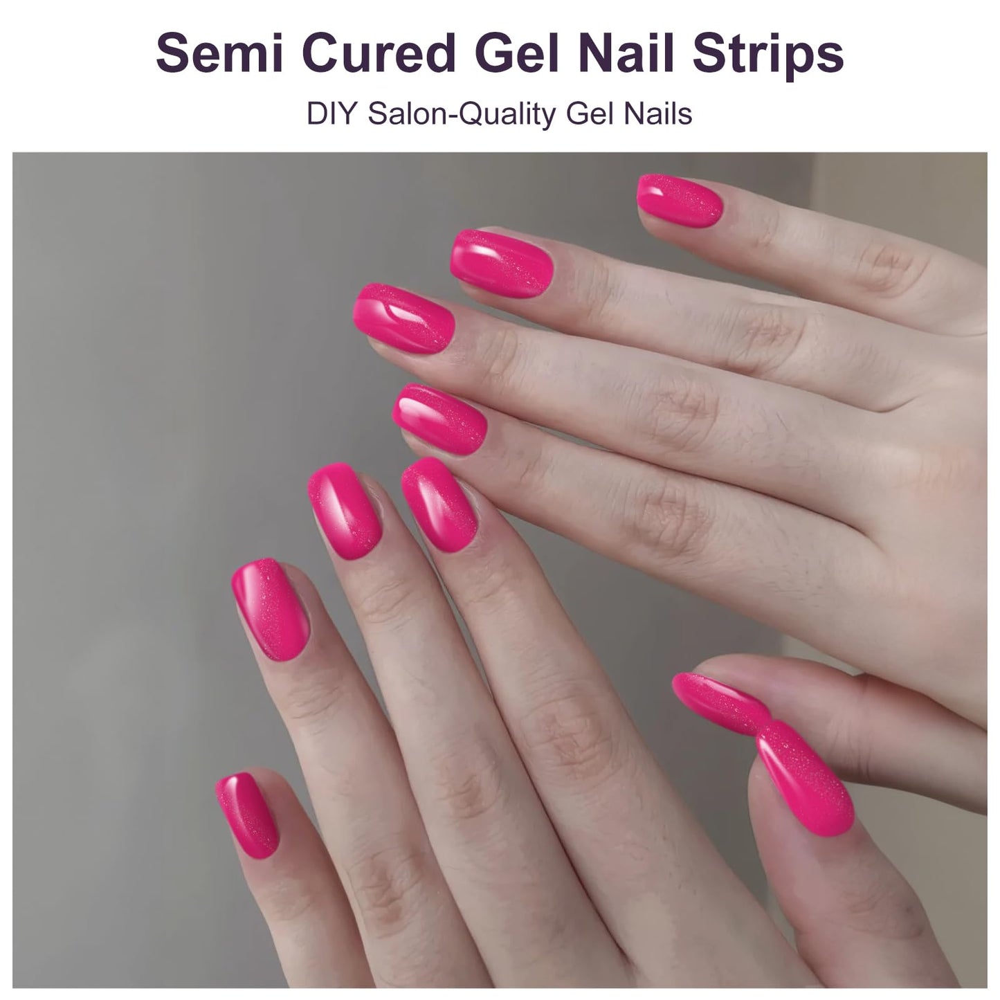DUKASOU Semi Cured Gel Nail Strips, 56Pcs Nail Art Stickers/Wraps, Long Lasting UV Nail Polish Strips for Adults(Flower Rose Red Glitter)