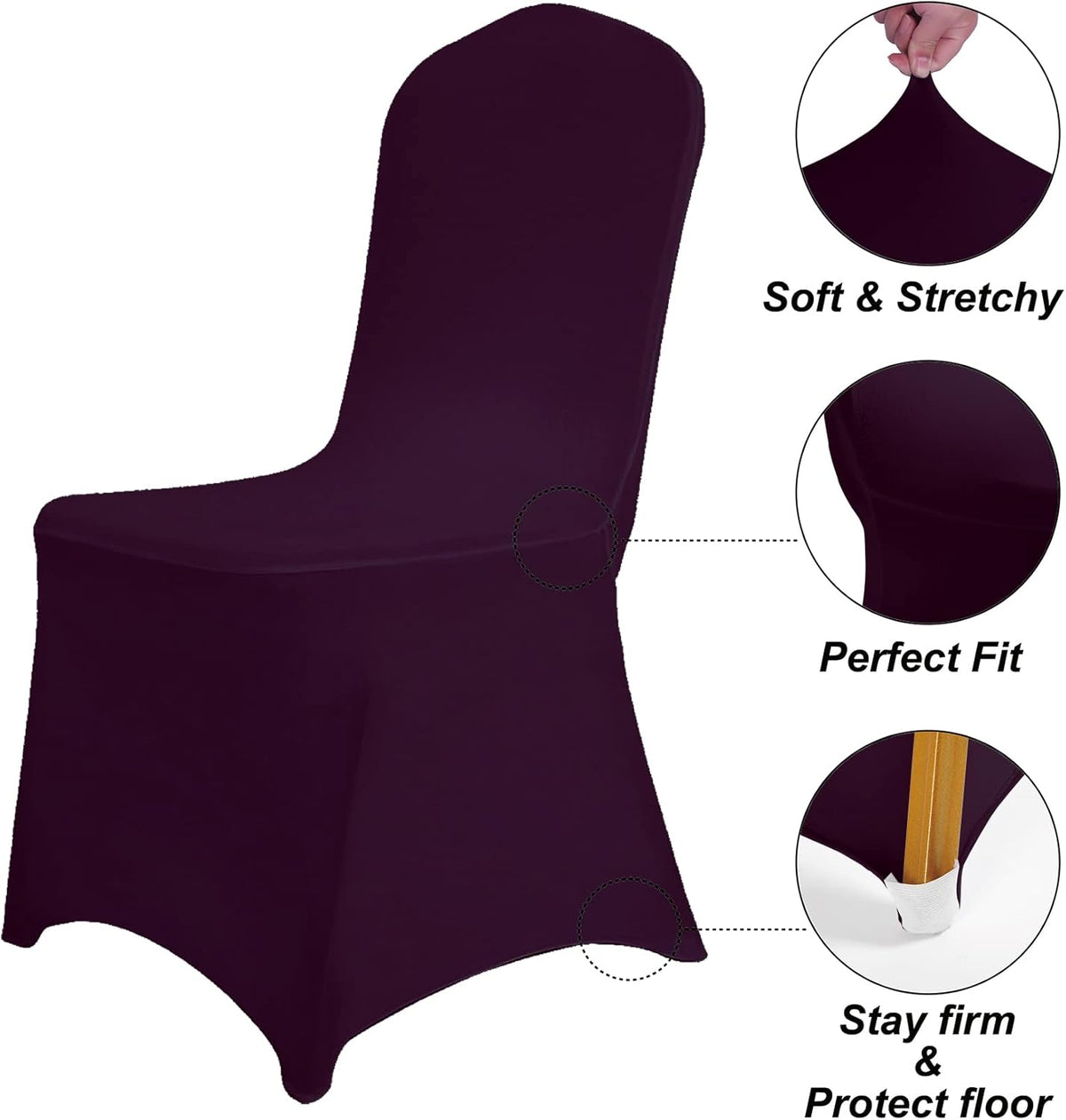 SUPERO Waterproof Spandex Chair Cover 12PCS, Stretch Dining Chair Covers, Polyester Outdoor Chair Covers, Protector Stretch Chair Cover for Party Universal, Banquet, Wedding Event, Hotel(Eggplant)
