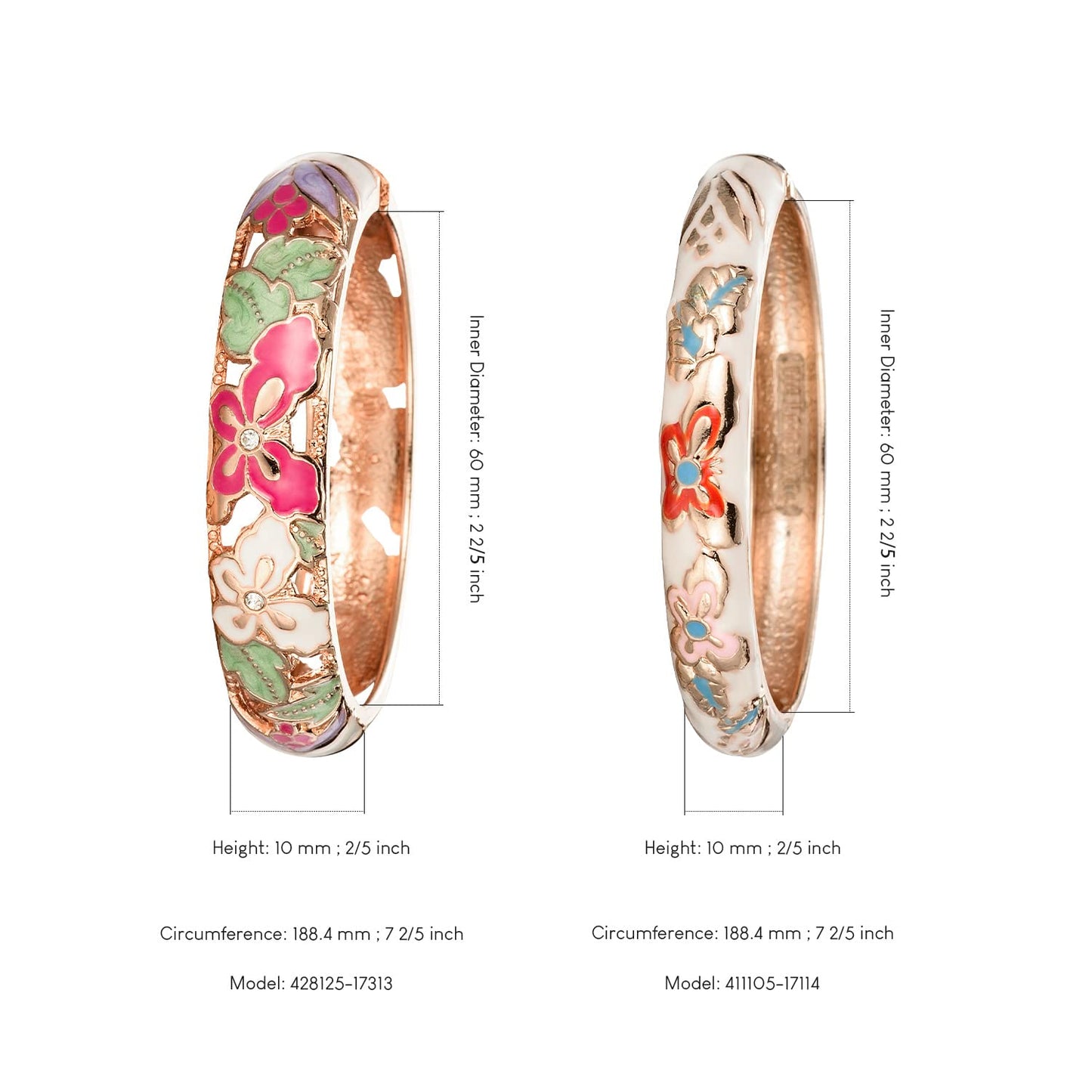 UJOY Fashion Cloisonne Bangle Jewelry Hollowed Handmade Butterfly Enamel Gifts Cuff Open Bracelet Bangles for Women Gilrs 88A09 White