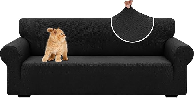 XINEAGE 2026 New 1 Piece Couch Covers for 3 Cushion Couch (79"-91") Stretch Sofa Cover Slipcover Pet Friendly Soft Washable Furniture Protector with Elastic Bottom for Kids,Dog (Sofa, Black)