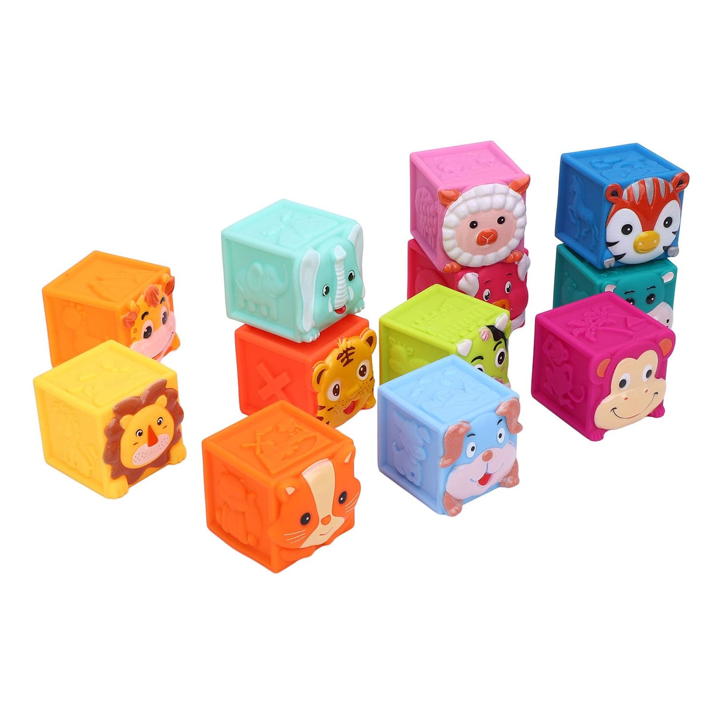 Zunate 12 Pcs Baby Blocks Stacking Building Toys, Educational Animal Stacking Blocks for Infants and Toddlers, Soft Plastic Developmental Playset