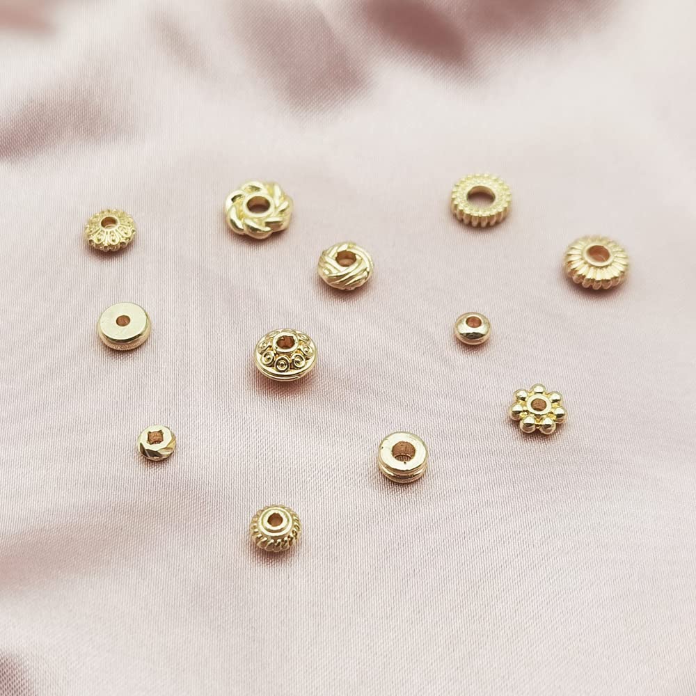 INSPIRELLE 120pcs Spacer Beads Gold Plated Long-Lasting Heishi and Rondelle Bead for Jewelry Bracelet Necklace Making