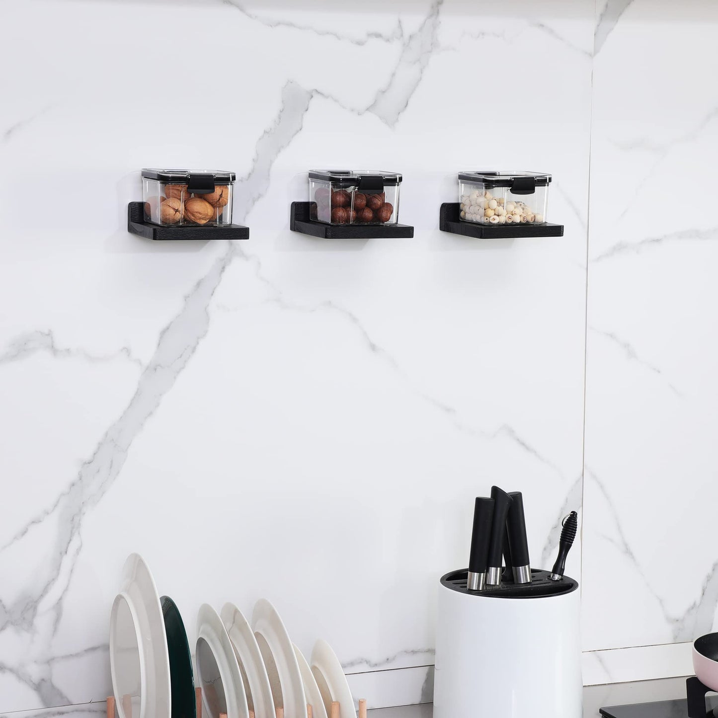 NIUBEST Small Floating Shelf, Set of 3 Black Shelf for Wall Decor Storage Wall Mounted Small Shelf for Bedroom Living Room Bathroom Kitchen -5x5 Inch