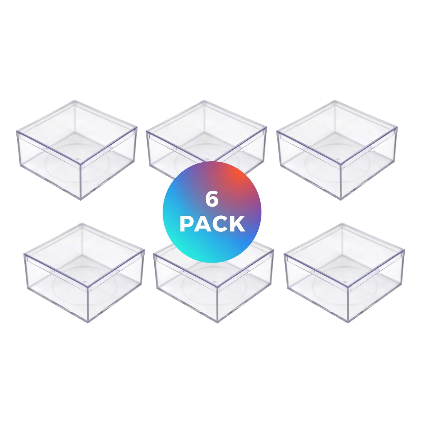 Gary Plastic Packaging Set of 6 Acrylic Boxes with Lids, 4" Square x 2" Tall, Made in USA, Clear Display Case for Collectibles, Rocks, Seashells and Crafts Storage & Organization