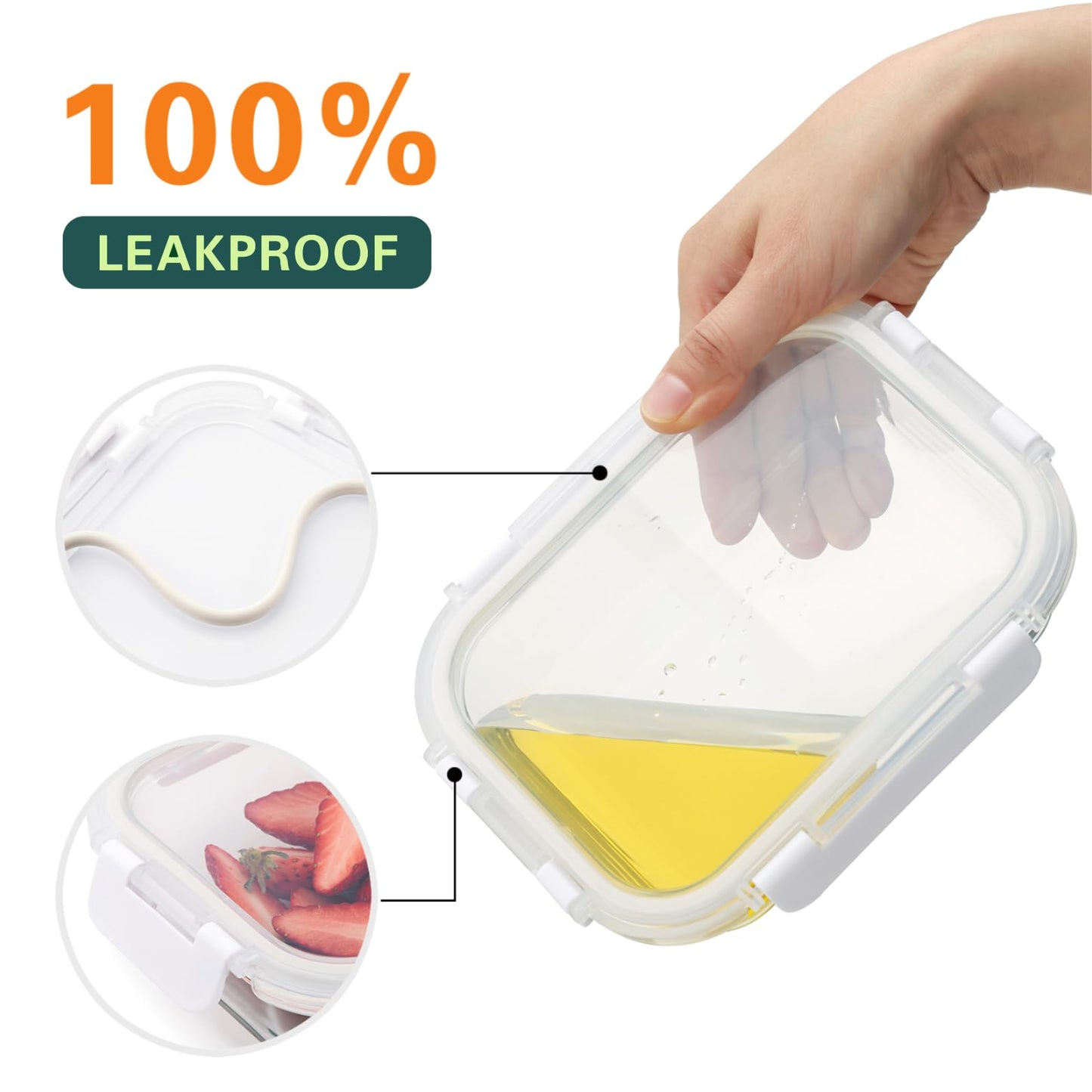 Cuiselect 10 Pack 22 Oz Glass Meal Prep Containers with Lids, Reusable Glass Food Storage Containers with Lids, Leak Proof, Microwave, Oven, Freezer and Dishwasher Safe (White)