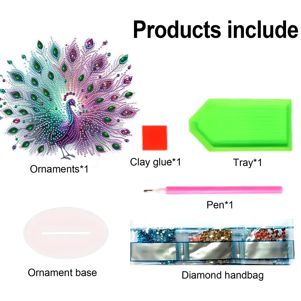 Sulunmo Diamond Art Kits for Adults - Acrylic Diamond Painting Ornaments, DIY 5D Diamond Art Statues Diamond Dots Sculpture with Special Shaped Drills(Peacock-66)