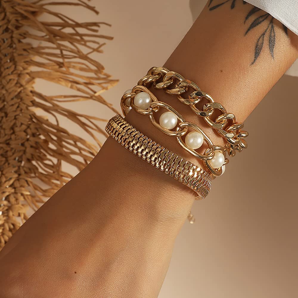 KISS WIFE 15 Pcs Golden Bracelets Set for Women, Multiple Layered Stackable Open Cuff Bangle, Adjustable Cuban Link Chain Tennis Bracelet Pack, Dainty Classic Aesthetic Jewelry