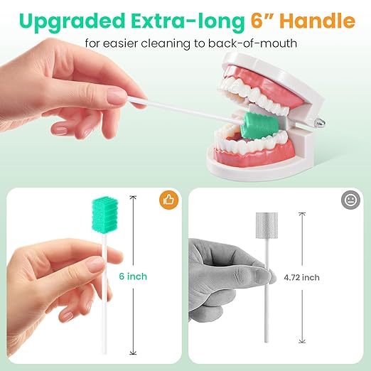 Oral Swabs Disposable 200 Count – Longer Handle Medical-Grade Mouth Sponge Swabs – Individually Wrapped, Latex-Free, Non-Abrasive Mouth Swabs for Elderly, Home & Hospital Use (Aqua)