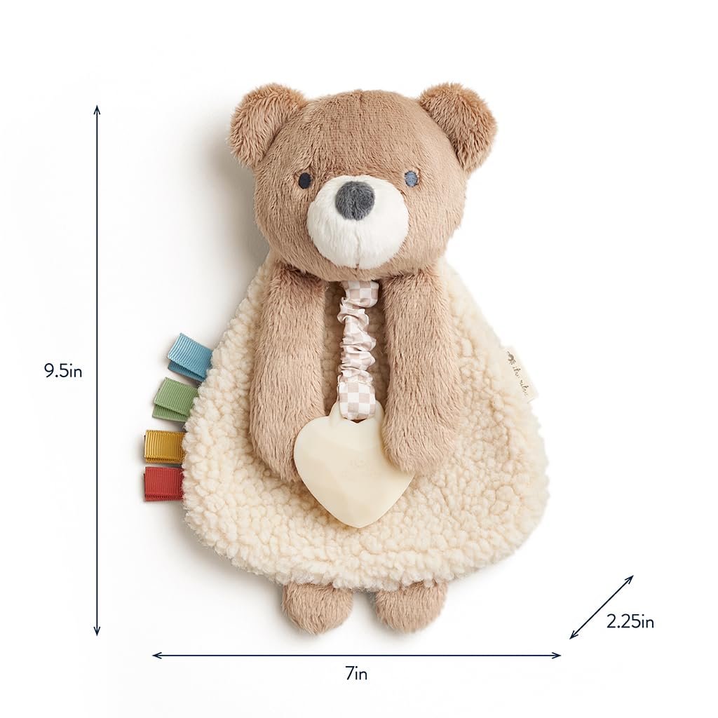 Itzy Ritzy - Itzy Lovey Including Teether - Baby Lovey with Teether, Textured Ribbons & Dangle Arms - Features Crinkle Sound, Sherpa Fabric and Minky Plush (Bear)