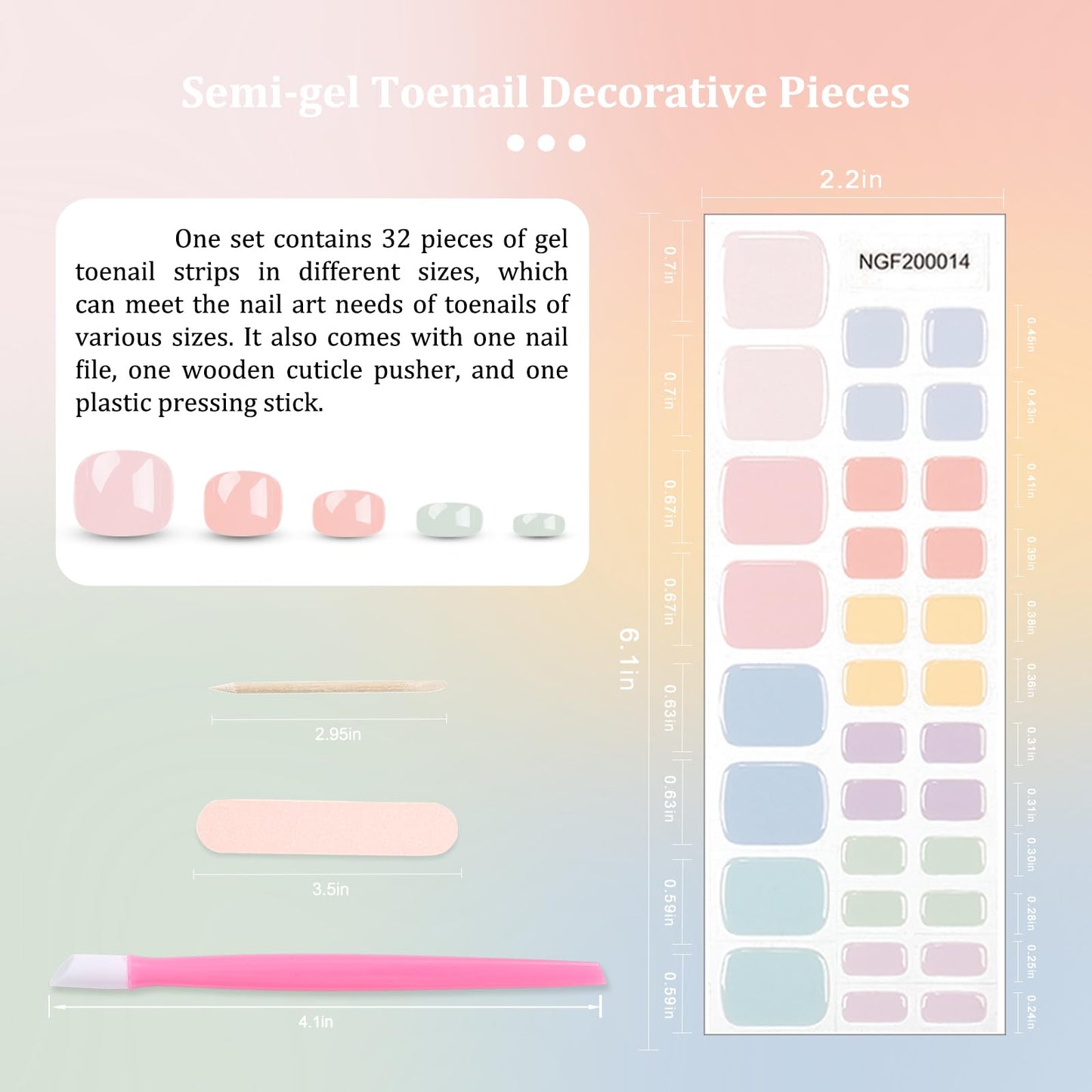 SILPECWEE Semi Cured Gel Nail Strips, Toenails Stickers Full Nail Wraps UV Light Required, Salon Quality, Easy to Apply & Remove, Toenail Strips for Women Girl (Candy-Colored Delight - 32PCS)