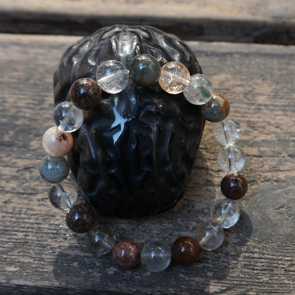 TaHLga Natural Green Ghost Phantom Quartz Bracelet, 10MM Round Beads, 7.5 Inches, Unisex Spiritual Jewelry