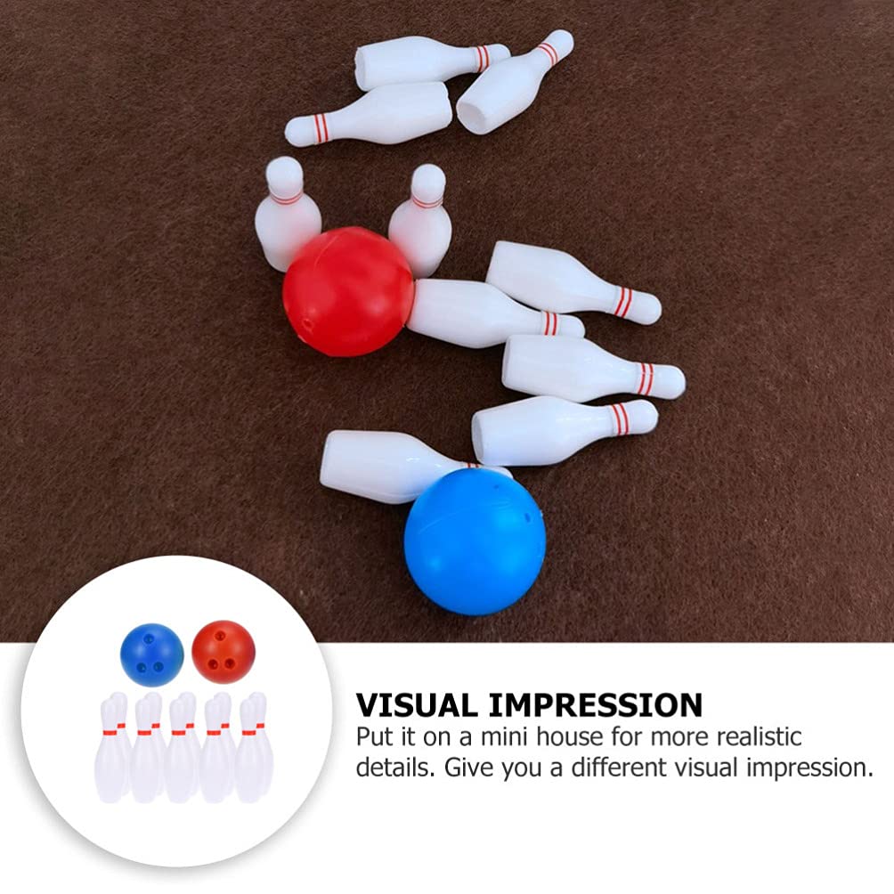 Toyvian 2Set Dollhouse Miniature Bowling Ball Set Miniature Dollhouse Bowling Game Toy Mini Desktop Tabletop Toy for Decoration Accessories