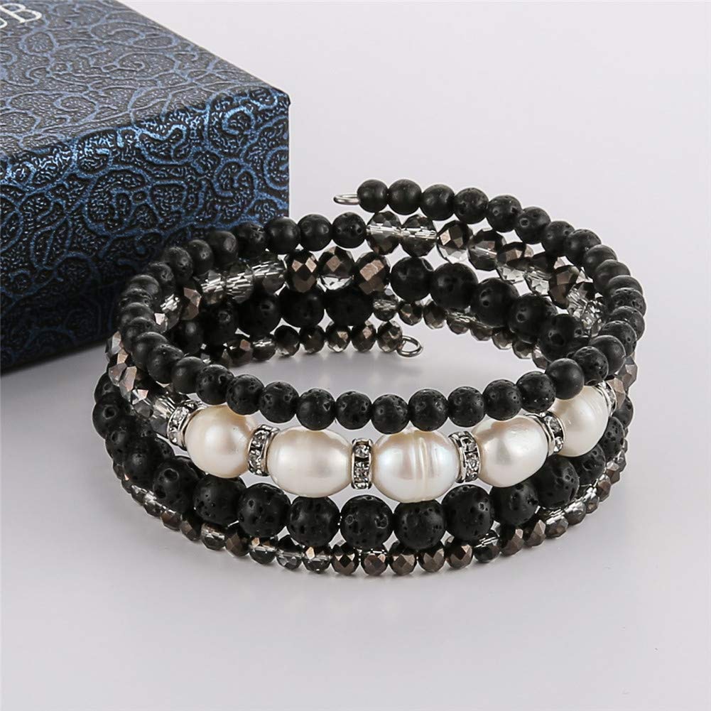 Beaded Freshwater Pearl Chakra Bracelet - Multi Strand Wrap Bracelet with Natural Crystal Agate Beads, Birthday Gifts for Women(29-Lava)