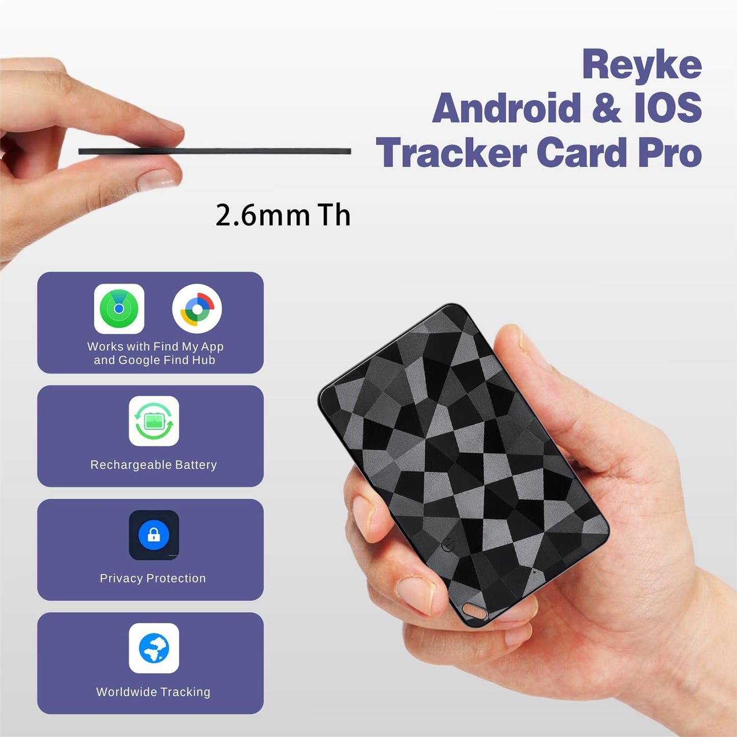 Reyke 2026 New Wallet Tracker for Both iOS & Android Phones, Dual System Rechargeable Tracking Card Compatible with Apple Find My & Google Find Hub Device for Luggage, Passport, Purse Gift