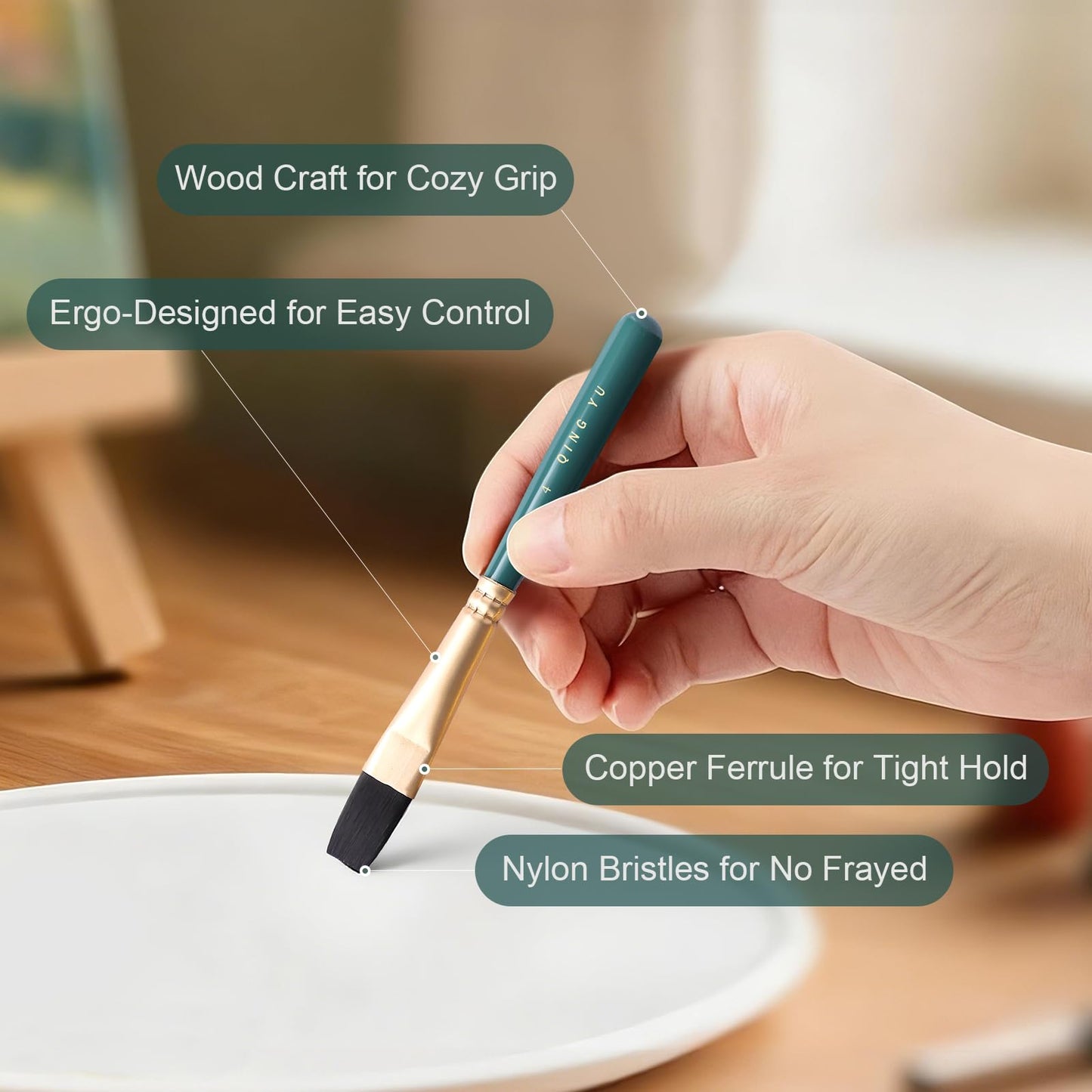 6-piece Mini Travel Watercolor Brush Set, Paint Brush Including Flat and Round Brushes Suitable for Watercolour, Oil or Acrylic Painting (Green)