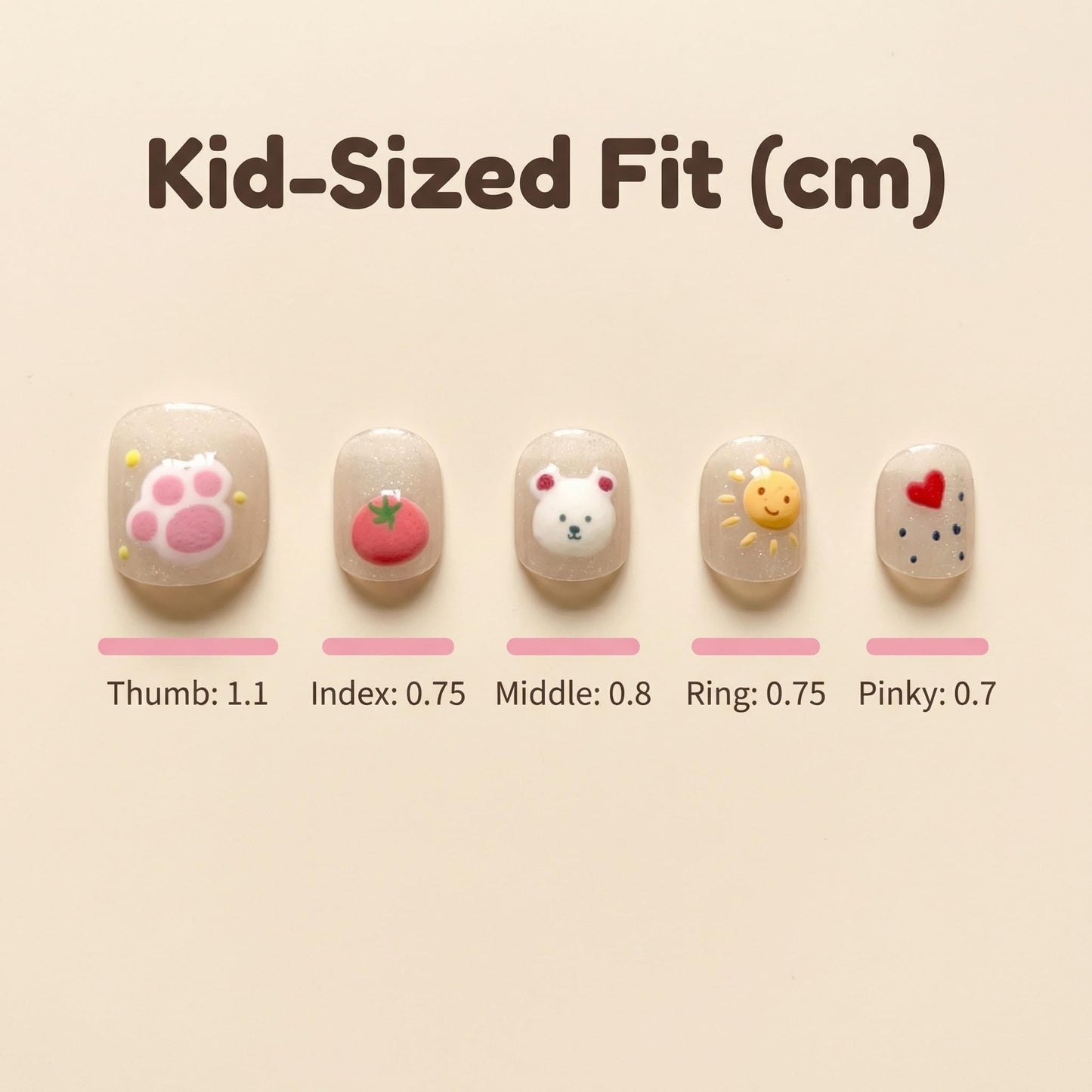 Kids Press On Nails, Everyday Cute Design, All Kids Love Fake Nails for Girls, Soft Glitter Look, 24pcs