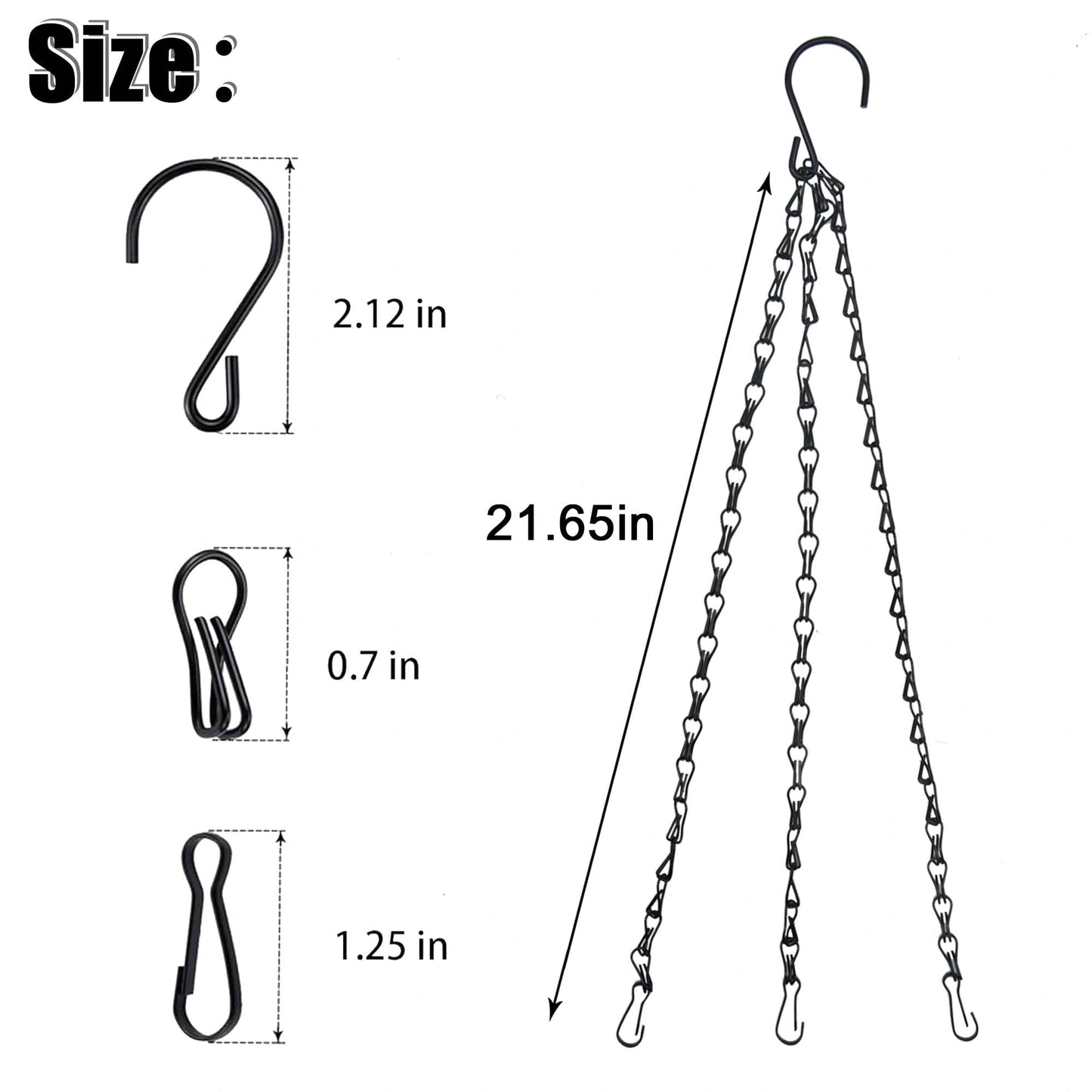 XXFBJNMD 8 Pcs Hanging Chain 21.6 Inches Black Hanging Plant Chain and Hooks 3-Point Basket Replacement Chain for Planters, Bird Feeders, Lantern, Lamp