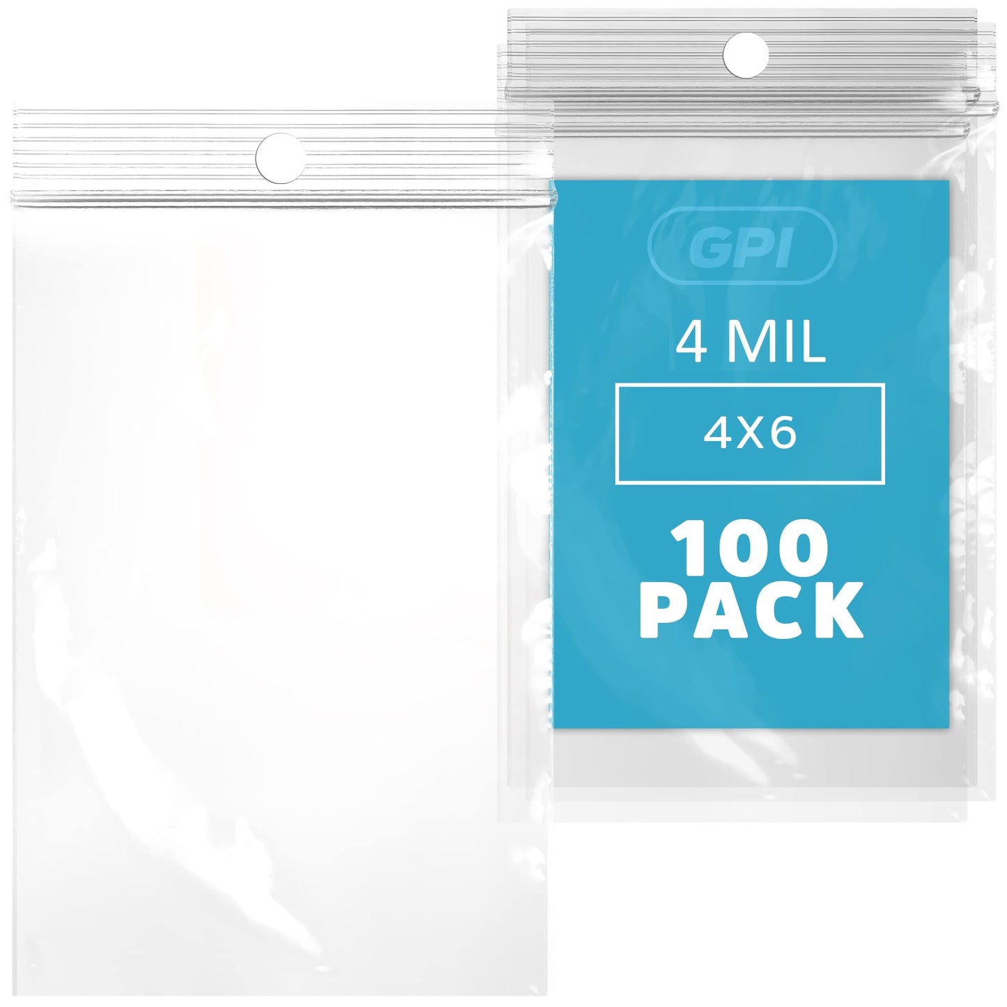 GPI - 4" X 6" Clear Plastic Zip Bags, 100 Count, Heavy-Duty 4 Mil Thick Durable Poly Baggies With Resealable Zipper Lock, Hang-Hole For Display.